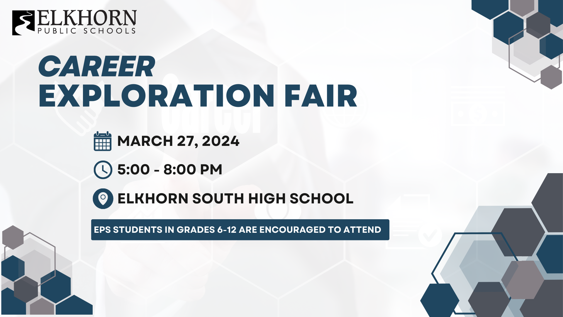 Career Exploration Fair, Wednesday, March 27, 2024 from 5:00 - 8:00 PM