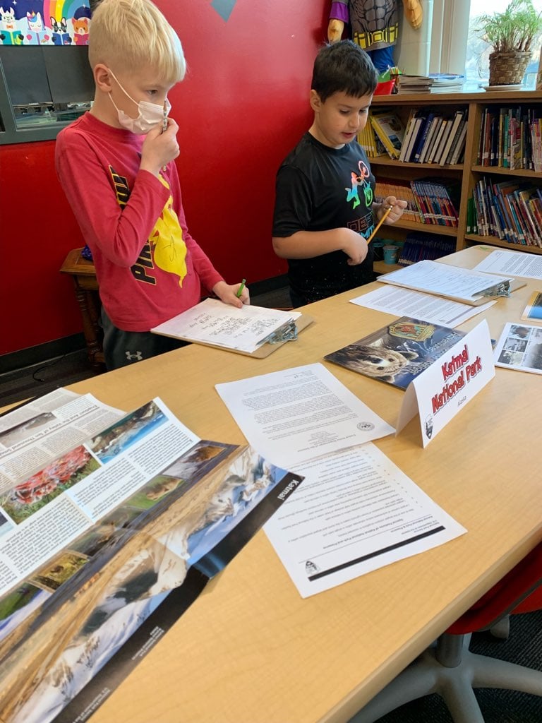Students researching national parks